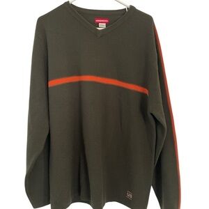 UNIONBAY Men's Vtg  V-Neck Sweater in Olive with Orange Accent Dress size xlg